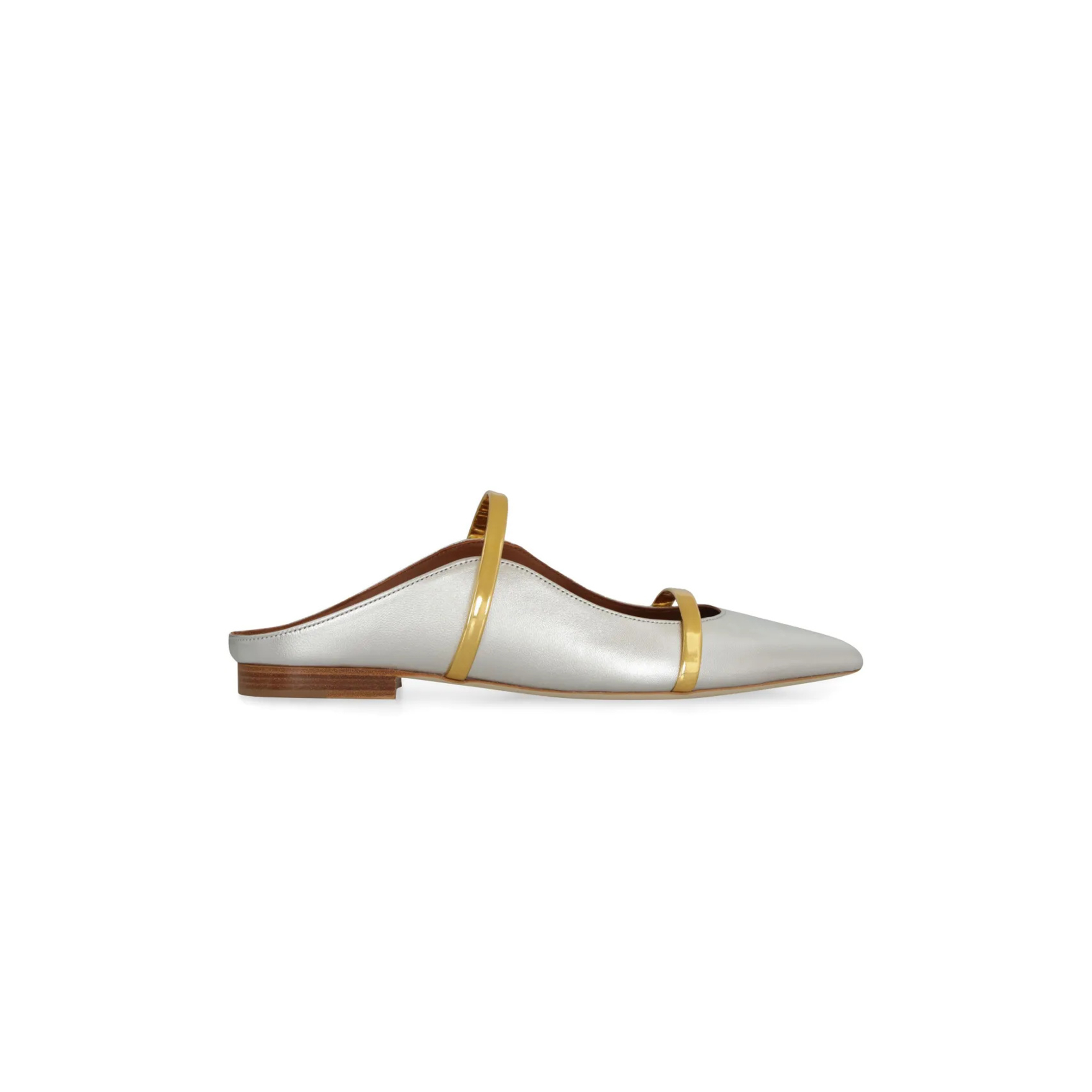 MALONE SOULIERS MAUREEN SILVER & GOLD LEATHER FLAT MULES MAUREENFLAT77SILV